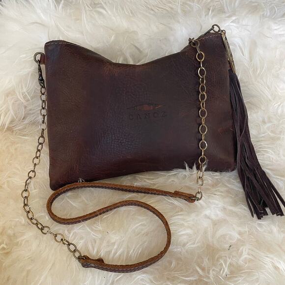 Canoe Leather Reversible Crossbody Bag | Tassel, Croc Print, Chain Strap NWOT - Picture 5 of 11